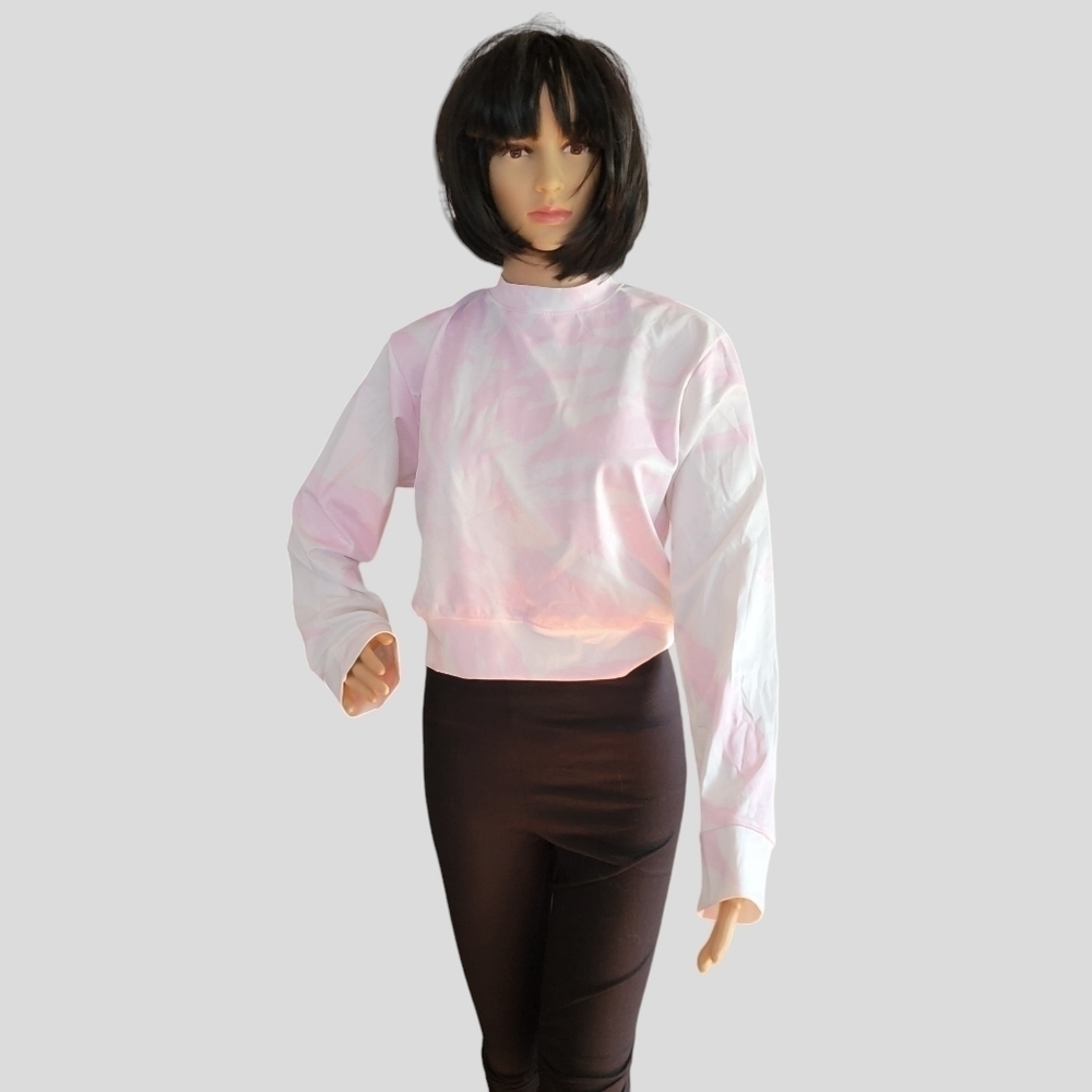 Halfheart Cropped Sweatshirt Sweater Pink Tie Dye long sleeve T32